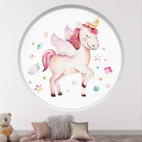 Stickers Trompe l'œil Arche ronde Enfants - Licorne