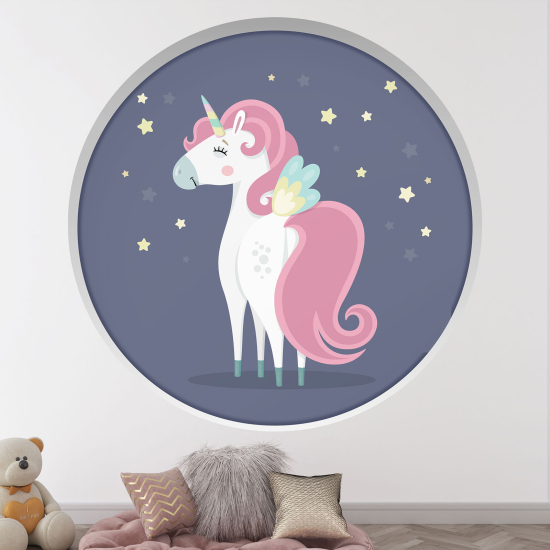 Stickers Trompe l'œil Arche ronde Enfants - Licorne étoiles