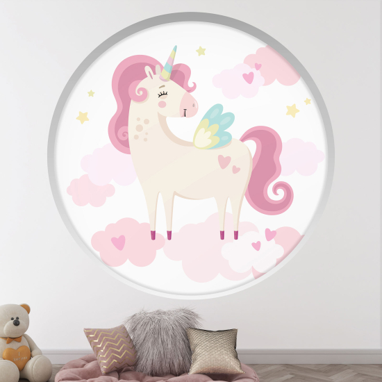 Stickers Trompe l'œil Arche ronde Enfants - Licorne nuage