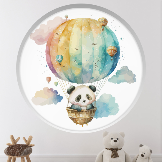 Stickers Trompe l'œil Arche ronde Enfants - Panda montgolfière