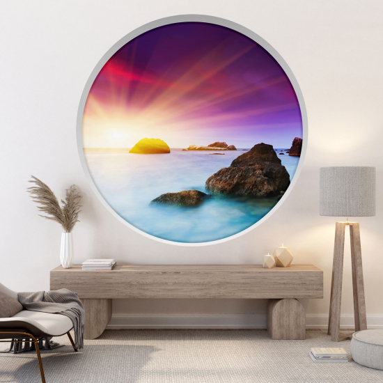 Stickers Trompe l'œil Arche ronde - Vue mer couché de soleil