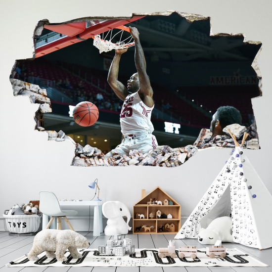 Stickers Trompe l'oeil trou dans le mur - Basketball