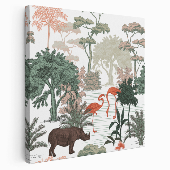 Tableau toile Carré - Enfant - Animaux dans la forêt