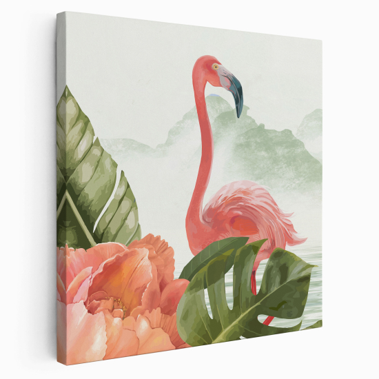 Tableau toile Carré - Flamant rose