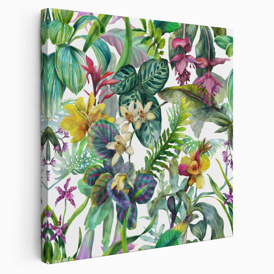 Tableau toile Carré - Fleurs tropical