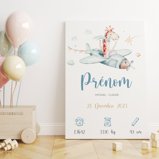 Tableau toile de naissance - Girafe Avion