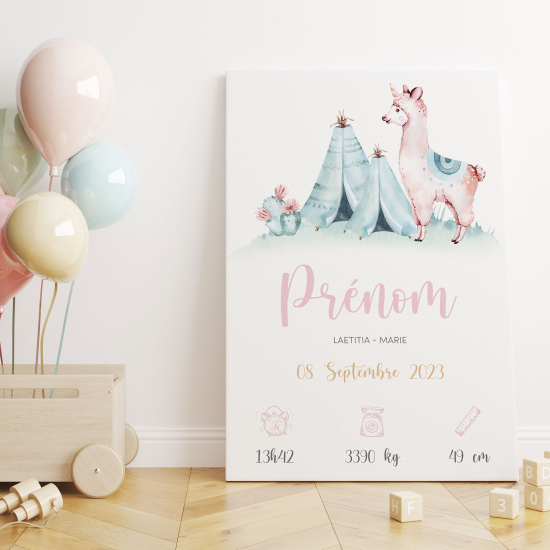 Tableau toile de naissance - Lama