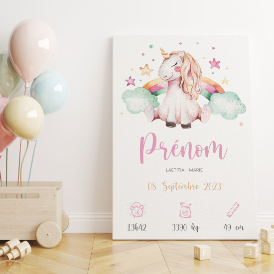 Tableau toile de naissance - Licorne Arc-en-ciel