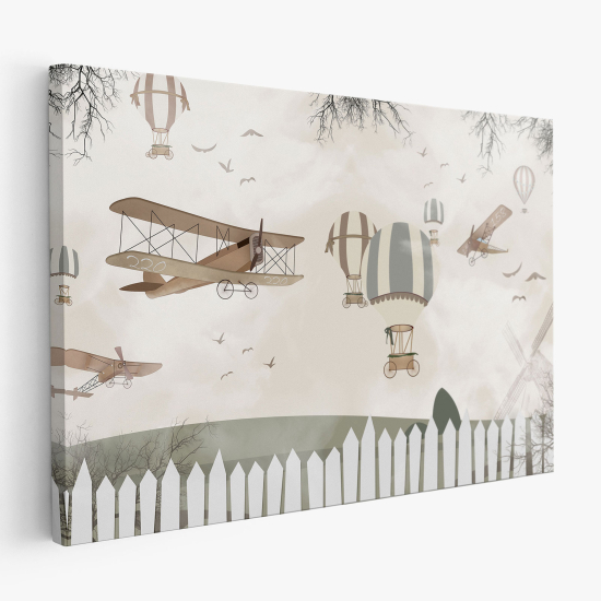 Tableau toile Enfants - Avion Montgolfières