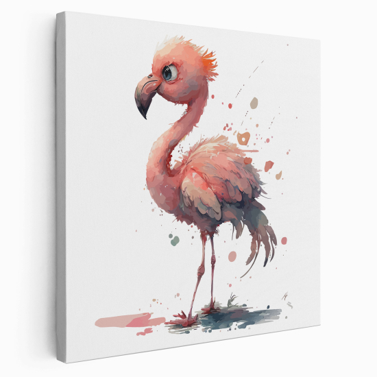 Tableau toile Enfants Carré - Flamant Rose