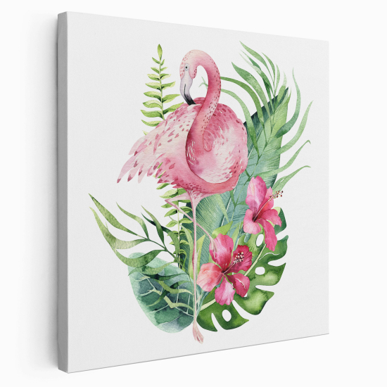 Tableau toile Enfants Carré - Flamant Rose Tropical