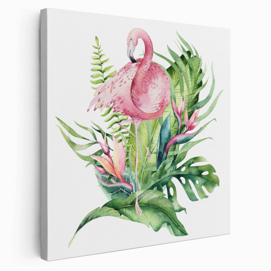 Tableau toile Enfants Carré - Flamant Rose Tropical