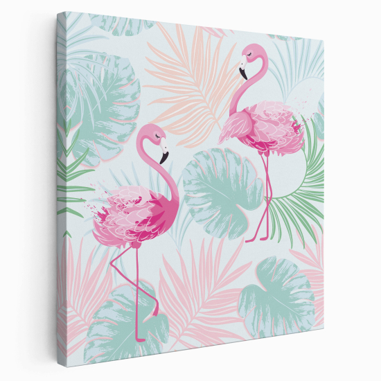 Tableau toile Enfants Carré - Flamants Roses