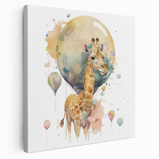 Tableau toile Enfants Carré - Girafe Ballons