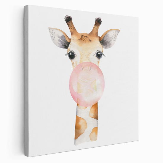 Tableau toile Enfants Carré - Girafe bulle