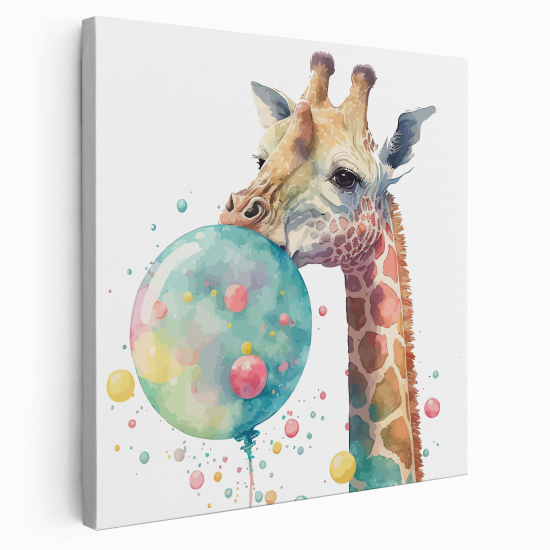 Tableau toile Enfants Carré - Girafe bulle