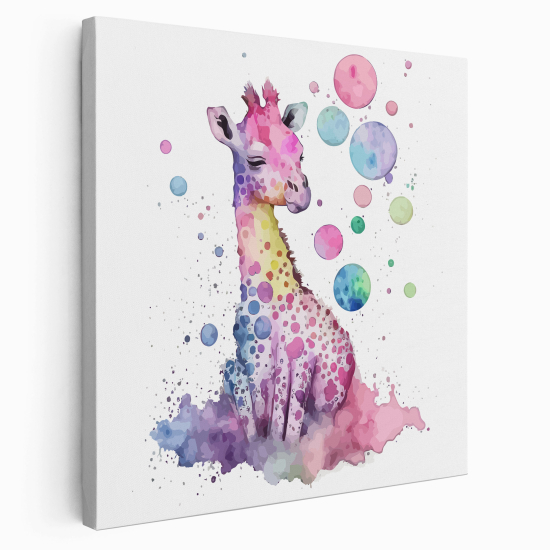 Tableau toile Enfants Carré - Girafe colorée