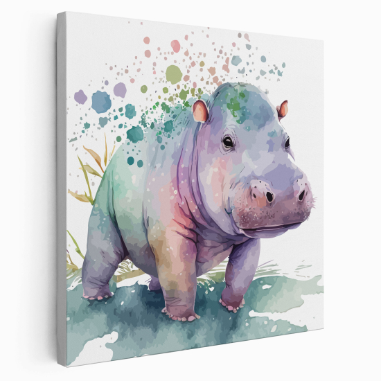 Tableau toile Enfants Carré - Hippopotame