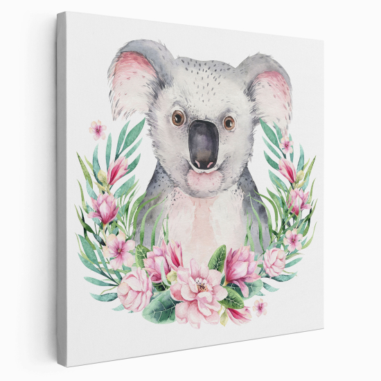 Tableau toile Enfants Carré - Koala Fleurs