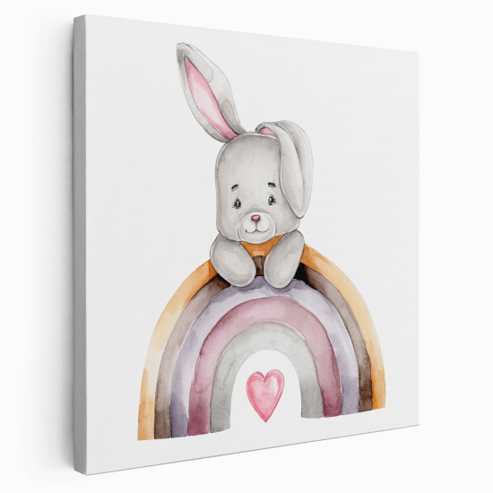 Tableau toile Enfants Carré - Lapin Arc-en-ciel