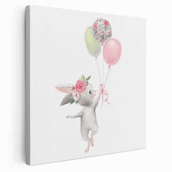 Tableau toile Enfants Carré - Lapin Ballons