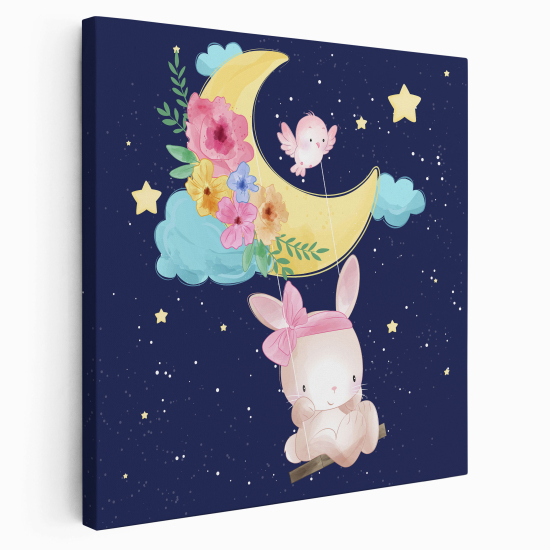 Tableau toile Enfants Carré - Lapin Lune