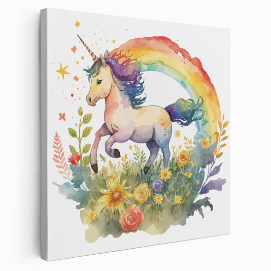 Tableau toile Enfants Carré - Licorne Arc-en-ciel