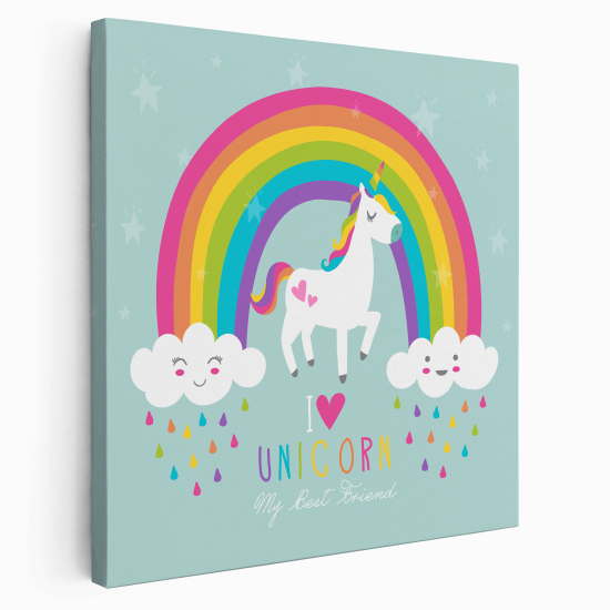 Tableau toile Enfants Carré - Licorne Arc-en-ciel