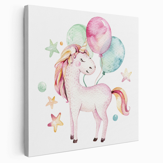 Tableau toile Enfants Carré - Licorne Ballons