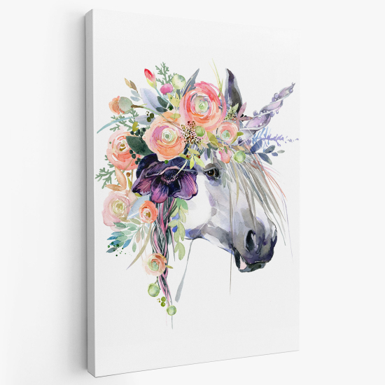 Tableau toile Enfants - Licorne fleurs