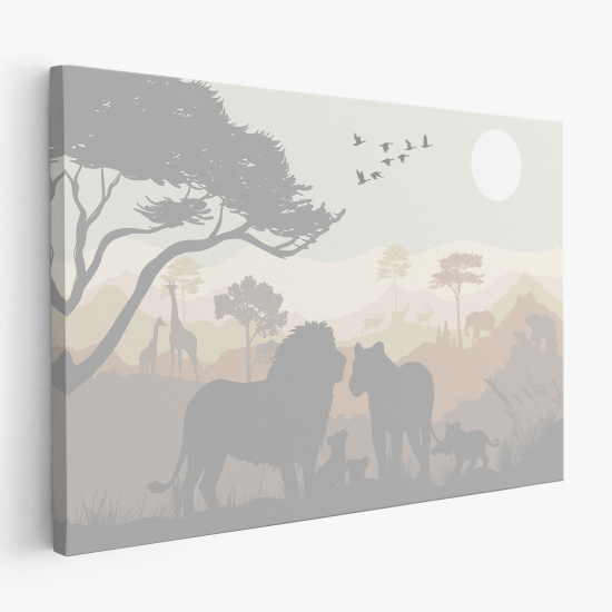 Tableau toile Enfants - Lions savanes