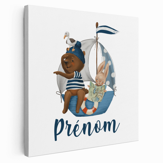 Tableau toile enfants personnalisée avec prénom - Animaux voilier