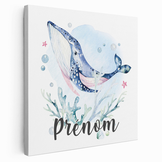 Tableau toile enfants personnalisée avec prénom - Baleine