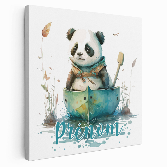 Tableau toile enfants personnalisée avec prénom - Bateau Panda