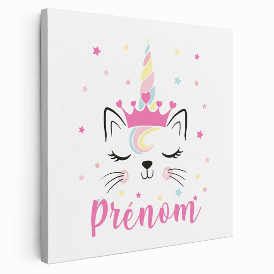 Tableau toile enfants personnalisée avec prénom - Chat Licorne