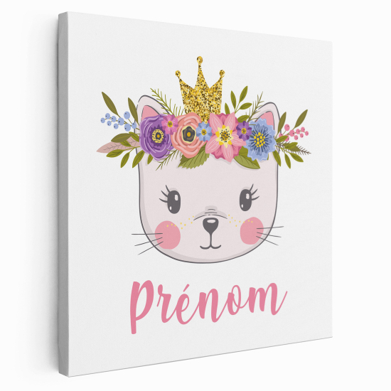 Tableau toile enfants personnalisée avec prénom - Chaton Princesse