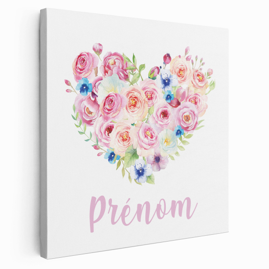 Tableau toile enfants personnalisée avec prénom - Cœur floral