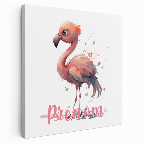 Tableau toile enfants personnalisée avec prénom - Flamant Rose