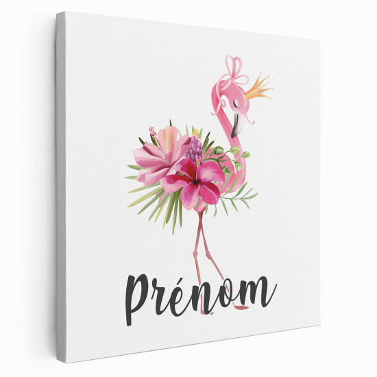 Tableau toile enfants personnalisée avec prénom - Flamant Rose