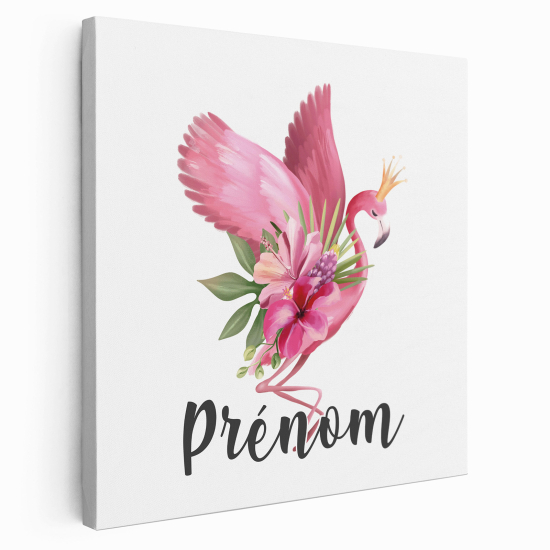 Tableau toile enfants personnalisée avec prénom - Flamant Rose