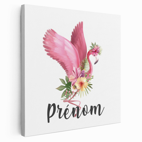 Tableau toile enfants personnalisée avec prénom - Flamant Rose