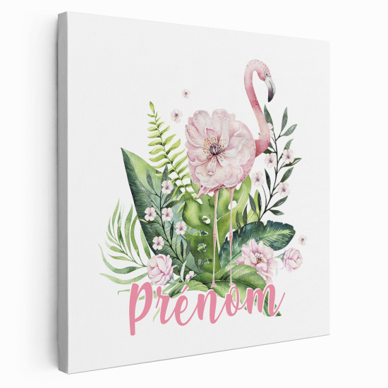 Tableau toile enfants personnalisée avec prénom - Flamant Rose