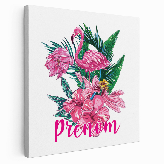 Tableau toile enfants personnalisée avec prénom - Flamant Rose tropical