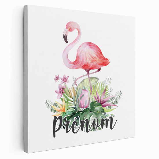 Tableau toile enfants personnalisée avec prénom - Flamant Rose Tropical