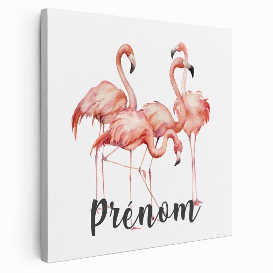 Tableau toile enfants personnalisée avec prénom - Flamants roses