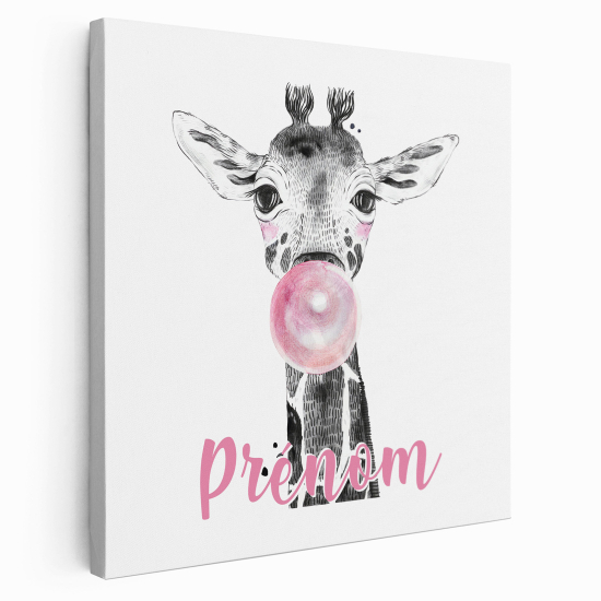 Tableau toile enfants personnalisée avec prénom - Girafe bulle