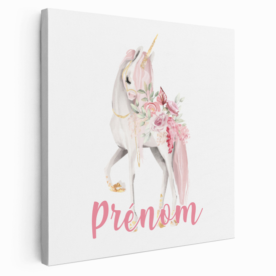 Tableau toile enfants personnalisée avec prénom - Licorne