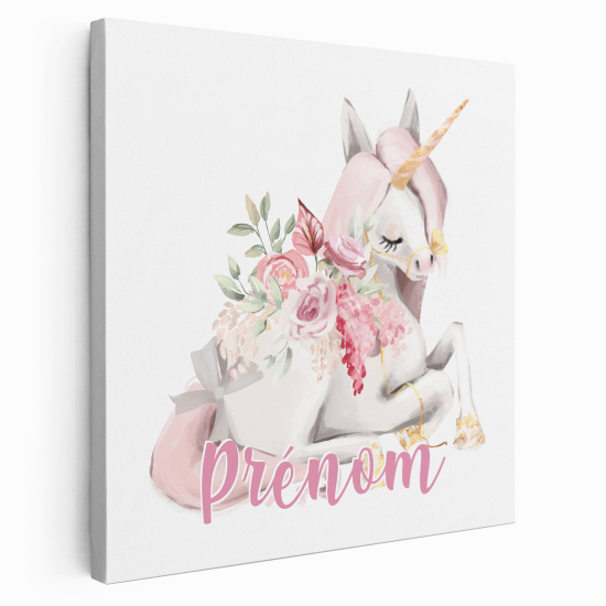 Tableau toile enfants personnalisée avec prénom - Licorne