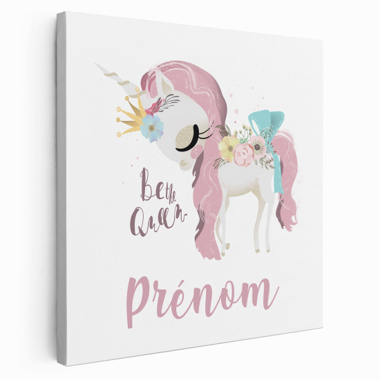 Tableau toile enfants personnalisée avec prénom - Licorne be the queen