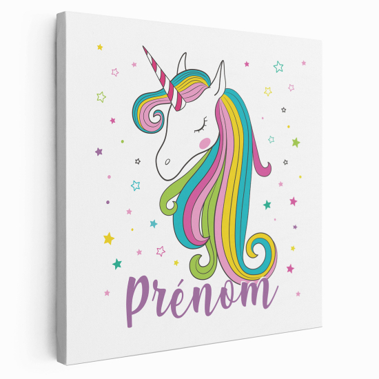 Tableau toile enfants personnalisée avec prénom - Licorne étoiles